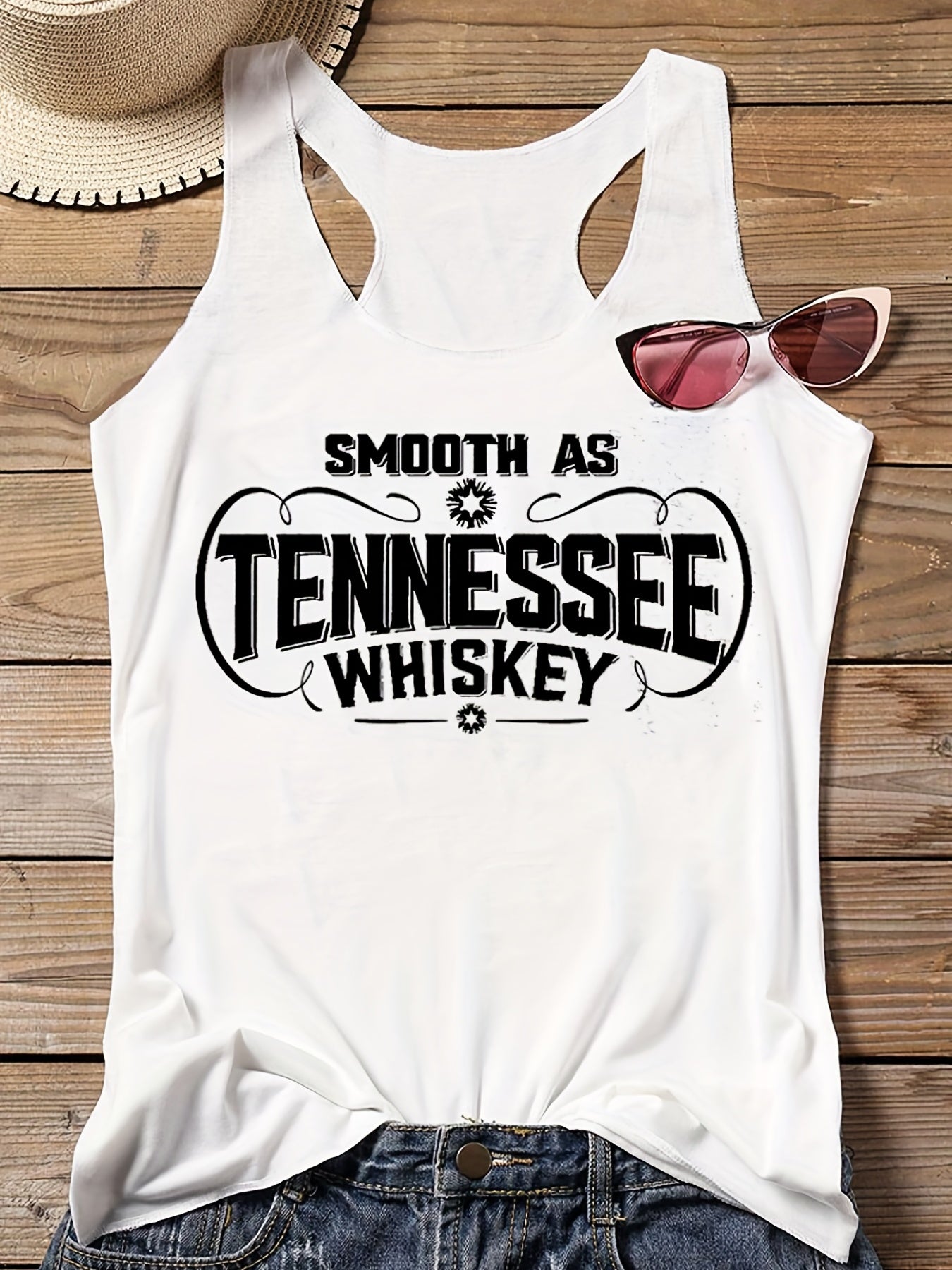 Casual Letter Print Tank Top For Women Girls Summer Crew Neck Tank Top