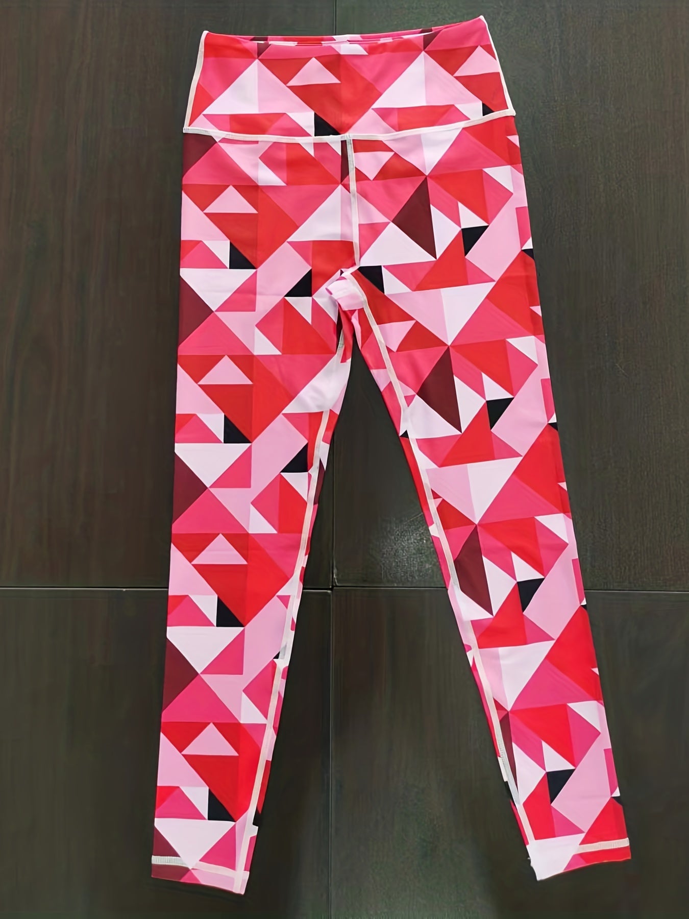 Red Geometric Print High Waist Tight Pants Sports Fitness Yoga Leggings