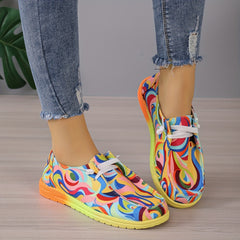 Women's Abstract Canvas Shoes Round Toe Low Top Slip On Sneakers