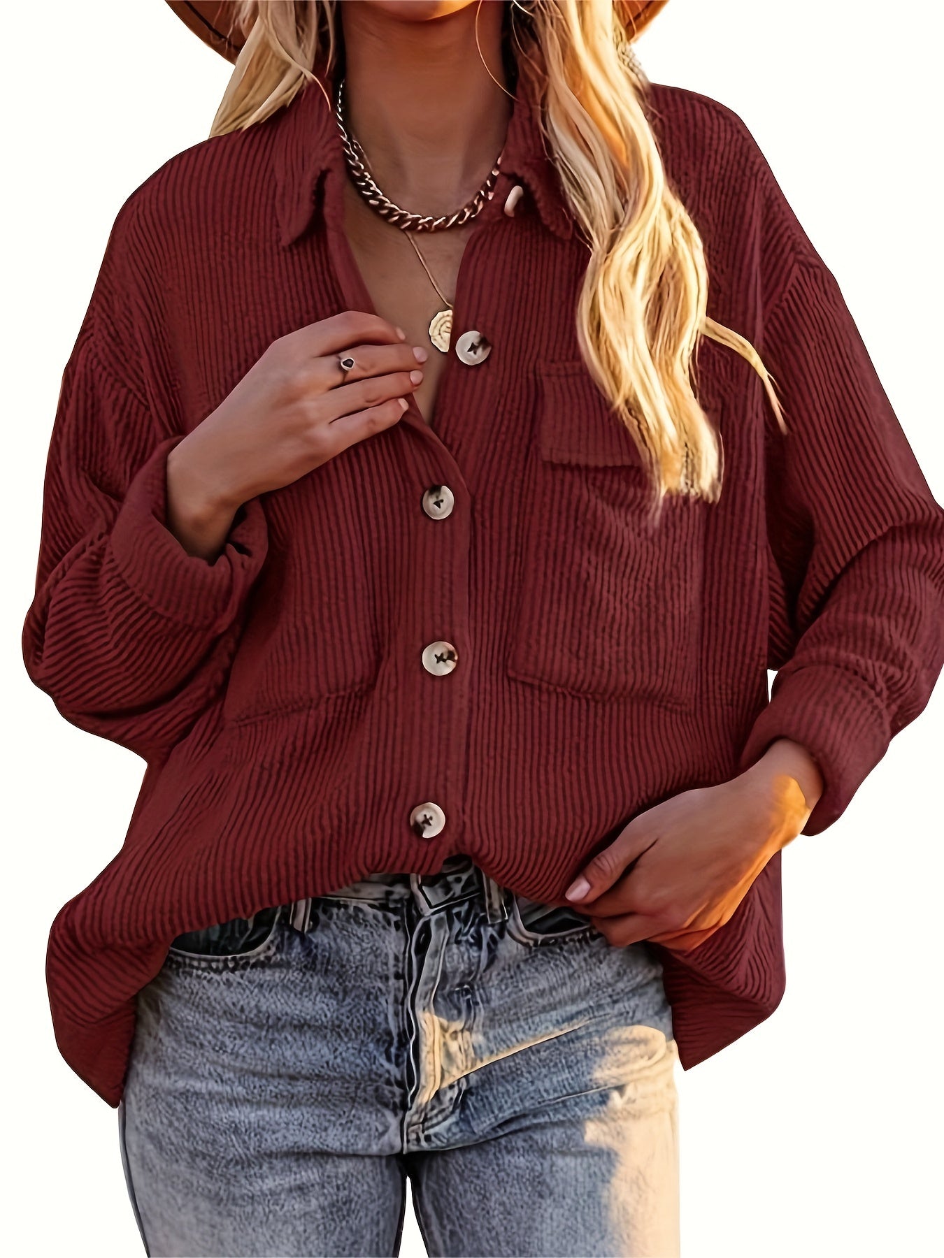 Corduroy Jacket Women's Casual Long Sleeve Jacket for Fall & Winter