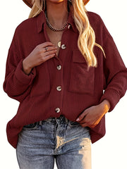 Corduroy Jacket Women's Casual Long Sleeve Jacket for Fall & Winter