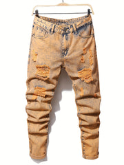 Slim Fit Ripped Jeans Men's Casual Street Style Vintage Denim Pants