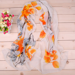 Thin Chiffon Scarf Branch Tree Print Shawl Sunscreen Windproof Head Wrap