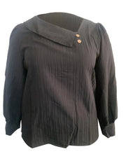 Casual Blouse Long Sleeve Button Decor Irregular Neck Top