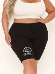 Women's Plus Cat & Letter Print High Rise Biker Shorts