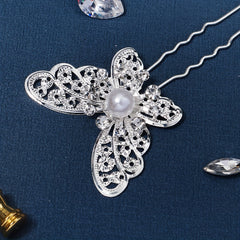 6pcs Butterfly Faux Pearl Hairpin Bridal Wedding Bobby Pin