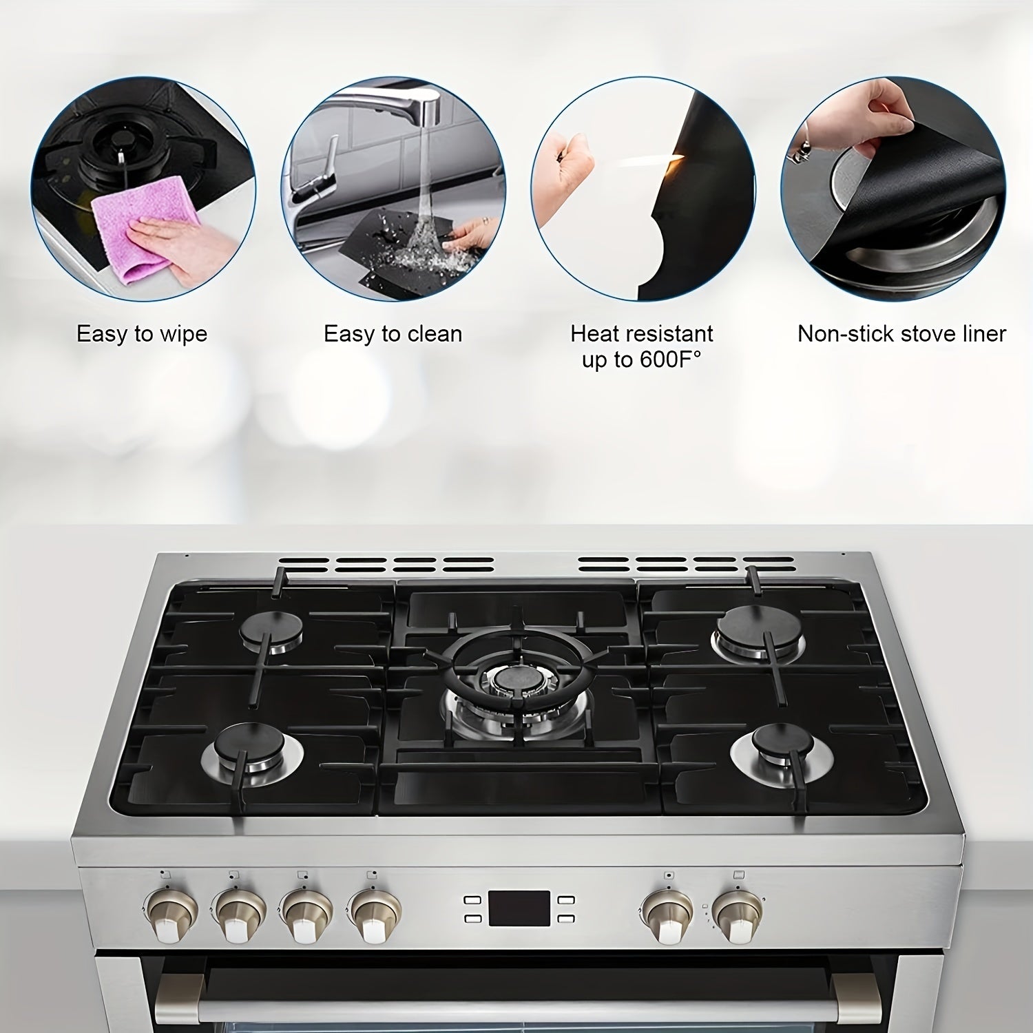 3pcs Gas Stove Burner Covers Reusable Teflon Protector Mat