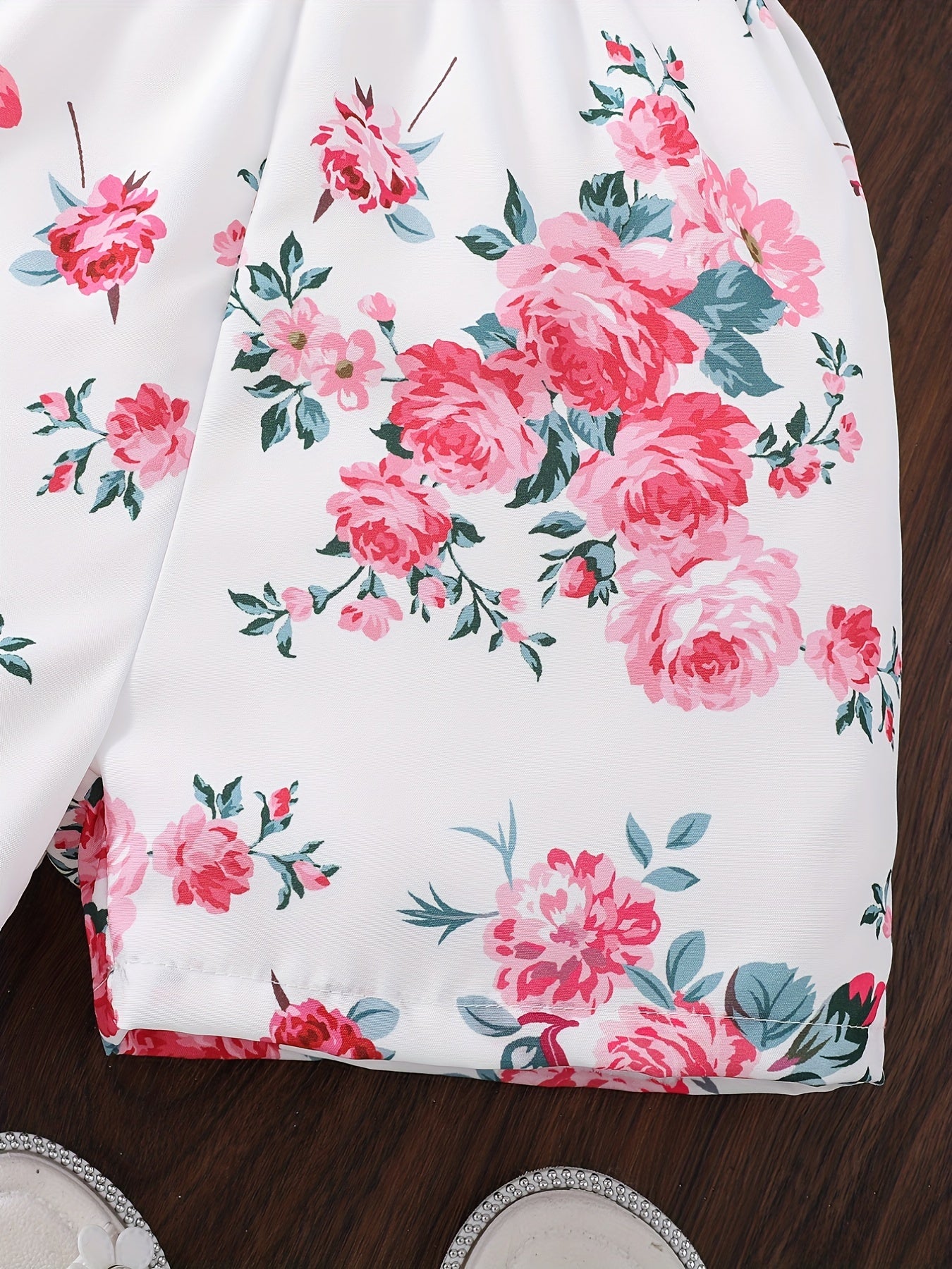 Girls Boho Floral Paper Bag Waist Casual Shorts