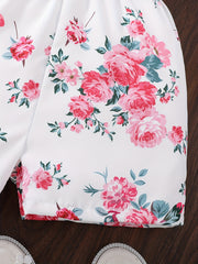 Girls Boho Floral Paper Bag Waist Casual Shorts
