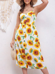 Sunflower Print V Neck Cami Dress