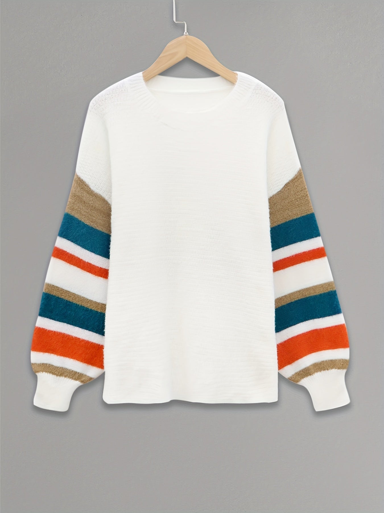 Striped Crew Neck Sweater Long Sleeve Pullover Jumper