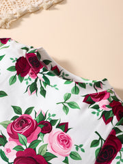 Baby Girls Flowers Print Short Sleeve Round Neck Princess Dress Summer Clothes