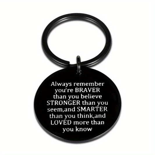 Inspirational Words Print Keychain Stainless Steel Bag Keyring Ornament Charm