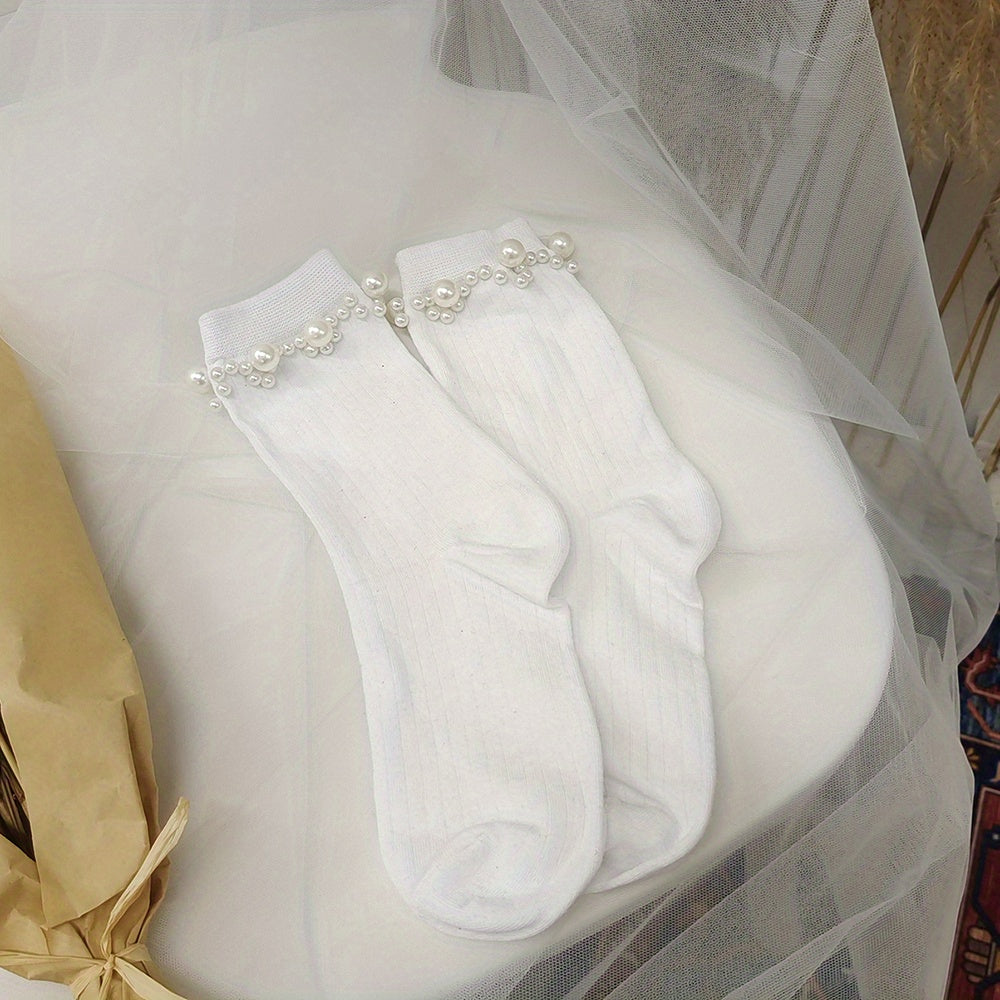 Faux Pearl Decor Socks Sweet & All match Women's Stockings