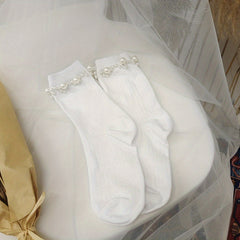 Faux Pearl Decor Socks Sweet & All match Women's Stockings