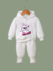 Skate Bunny Print Hooded Pullover Pants Set for Girls Boys