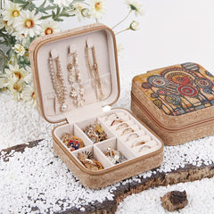 Vintage Pattern Square Jewelry Box Zipper Portable Organizer