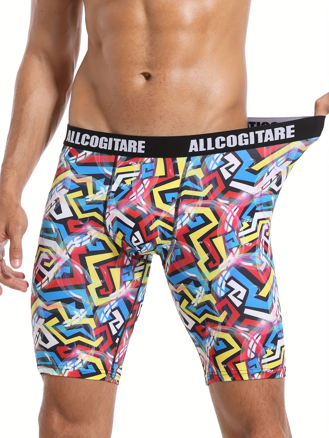 Men's Swim Boxers Geometric Print Hawaii Style Swimsuit Shorts