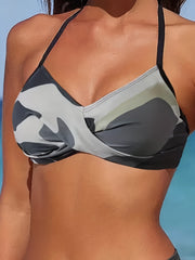 Camo Layered Ruched Bikini Sets Halter V Neck Backless High Cut Two Pieces Swims