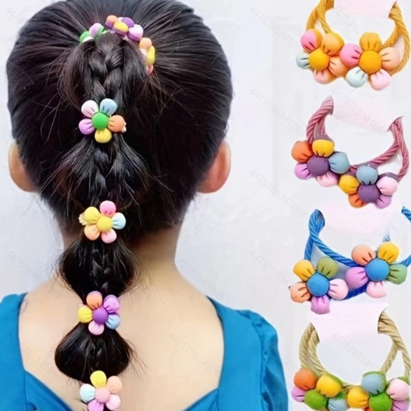 10pcs Colorful Flower Hair Ties for Girls Stretchy Ponytail Holders