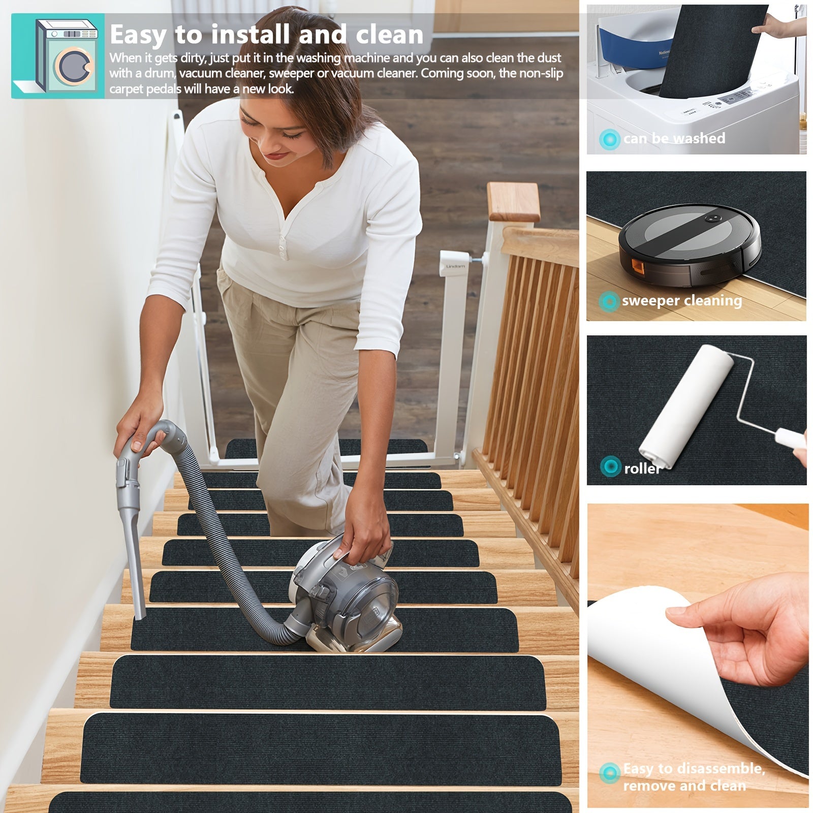 Solid Stair Mats Anti Skid Reusable Carpets Stair Runners Wooden Steps