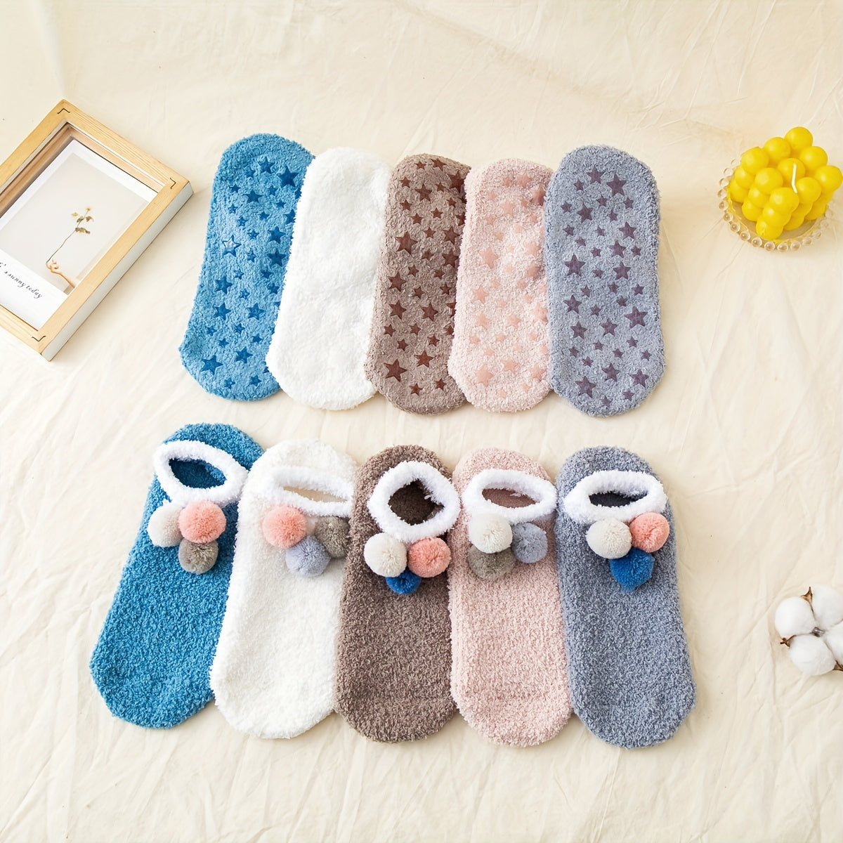 Pompom Plush Socks Soft & Cozy Ankle Stockings Women's Hosiery