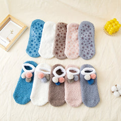 Pompom Plush Socks Soft & Cozy Ankle Stockings Women's Hosiery