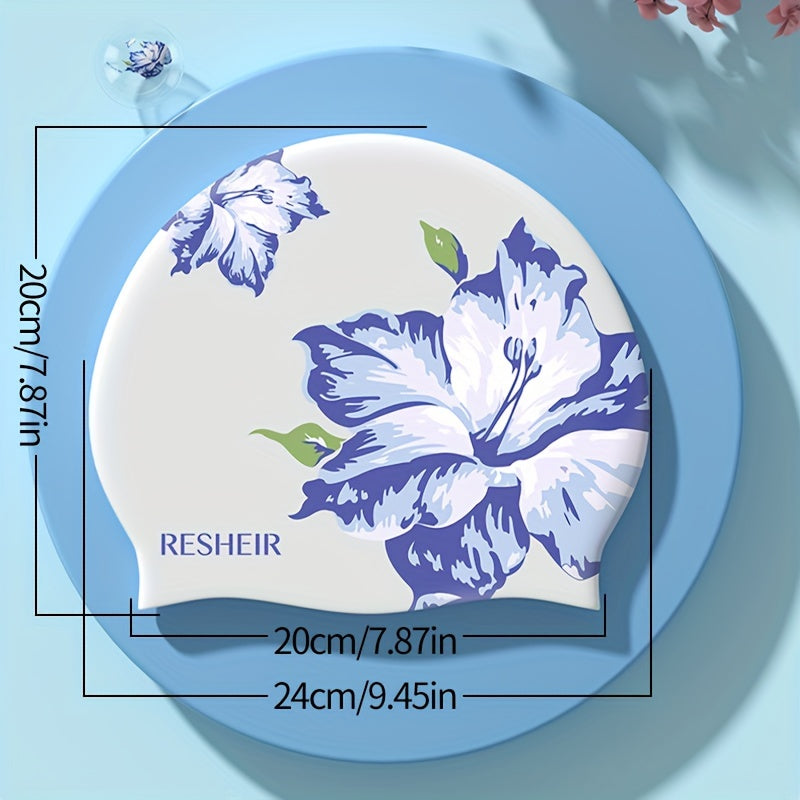 Printed Silicone Swimming Cap Waterproof Non-slip Elastic Long/Short Hair