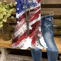 Flag Print Crew Neck Tank Top Women's Clothing