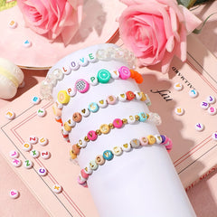 1000Pcs 4 7mm Acrylic Letter Beads & Elastic String DIY Jewelry Making