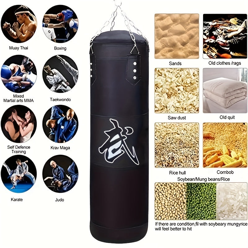 Heavy Duty Boxing Sandbag w/ Hanging Hooks & Guards for Taekwondo Muay Thai