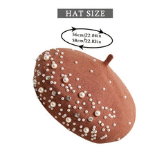Faux Pearl Rhinestone Beret Winter Thermal Hat - Chinese New Year Gift