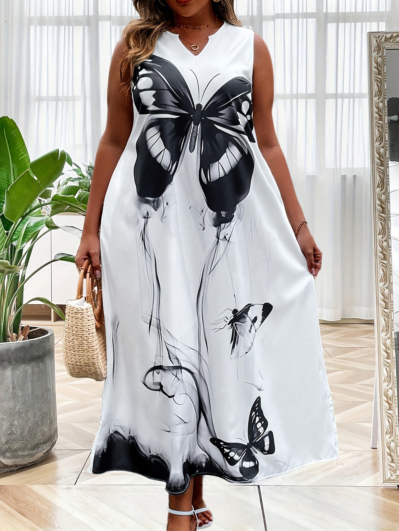 Women's Plus Butterfly Print Maxi Tank Dress