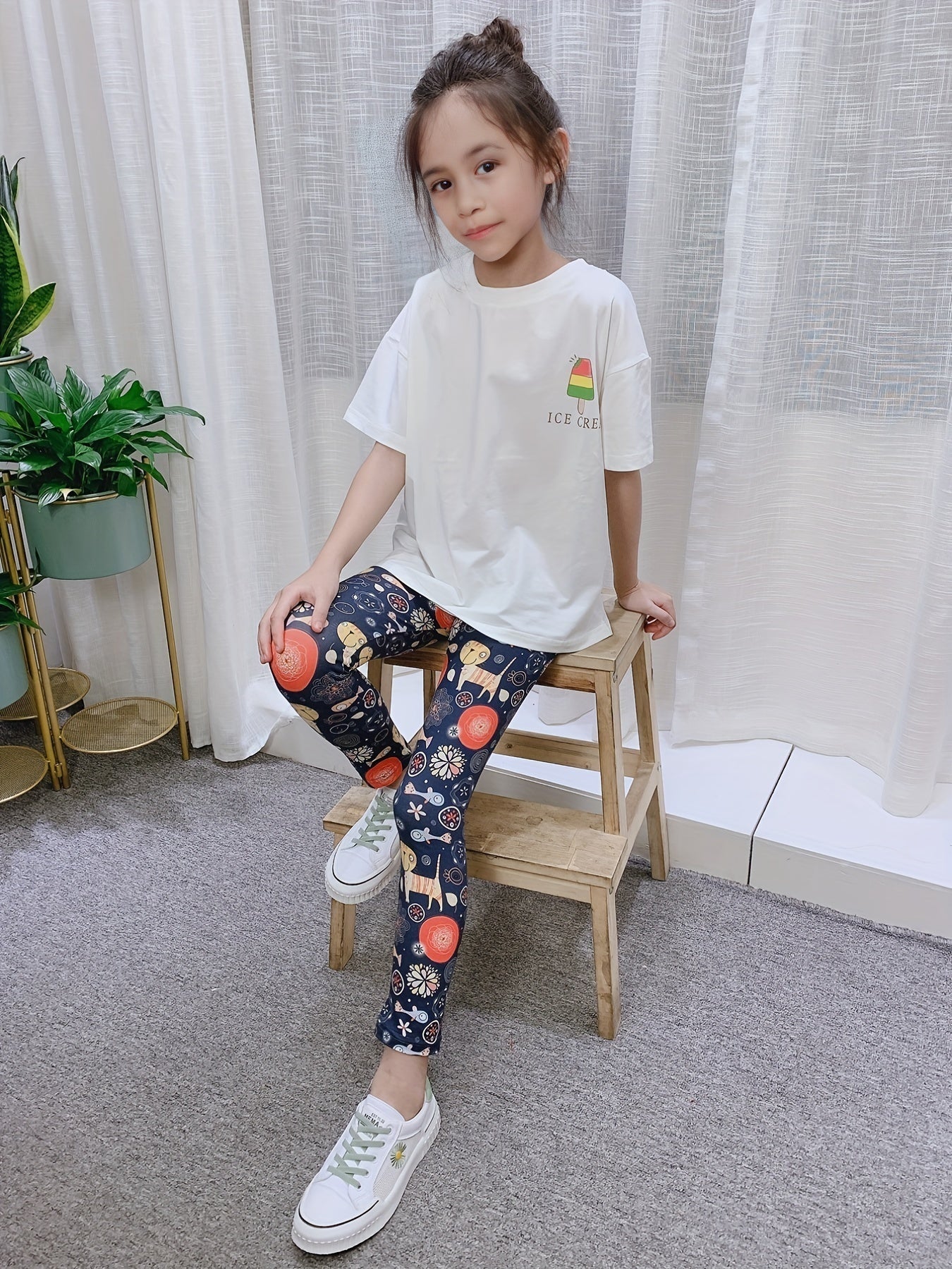 Girls' Floral Print Leggings Pants - Thin & Breathable for Summer
