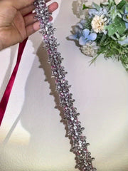 Rhinestone Bridal Sash Red Ribbon with Sparkling Floral