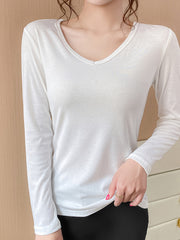 Solid V Neck Long Sleeve Top Women's Loungewear