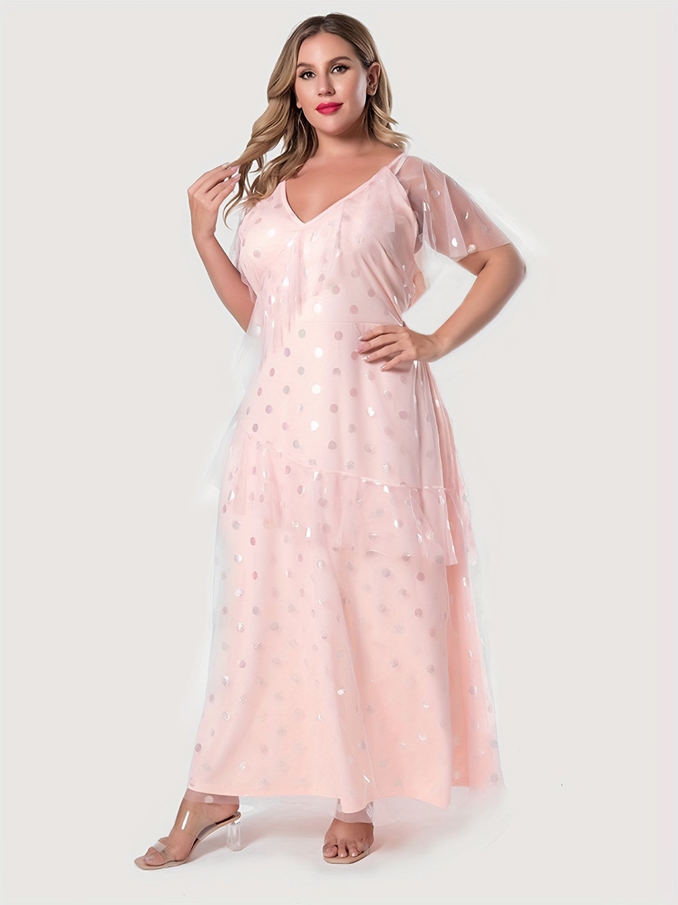 Women's Dot Contrast Mesh Layered Party Dress
