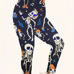 Halloween Sports Leggings Women's Funny Skull Print Yoga Pants