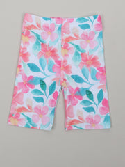 Toddler Girls Pink Flowers Graphic Elastic Waist Biker Shorts