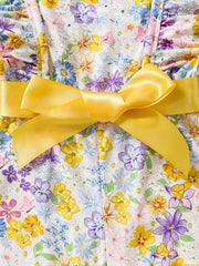Girls Floral Print Ruffle Sleeve Rompers Comfortable Jumpsuit