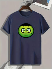 Cartoon Green Face Pattern Print Men's Comfy Sports T Shirt