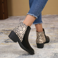 Women's Tiger Print Short Boots Side Zipper Fashionable Boots
