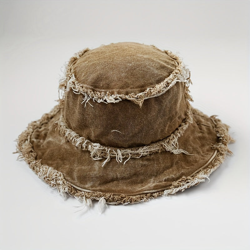 Vintage Denim Bucket Hat Wide Brim Sun Cap