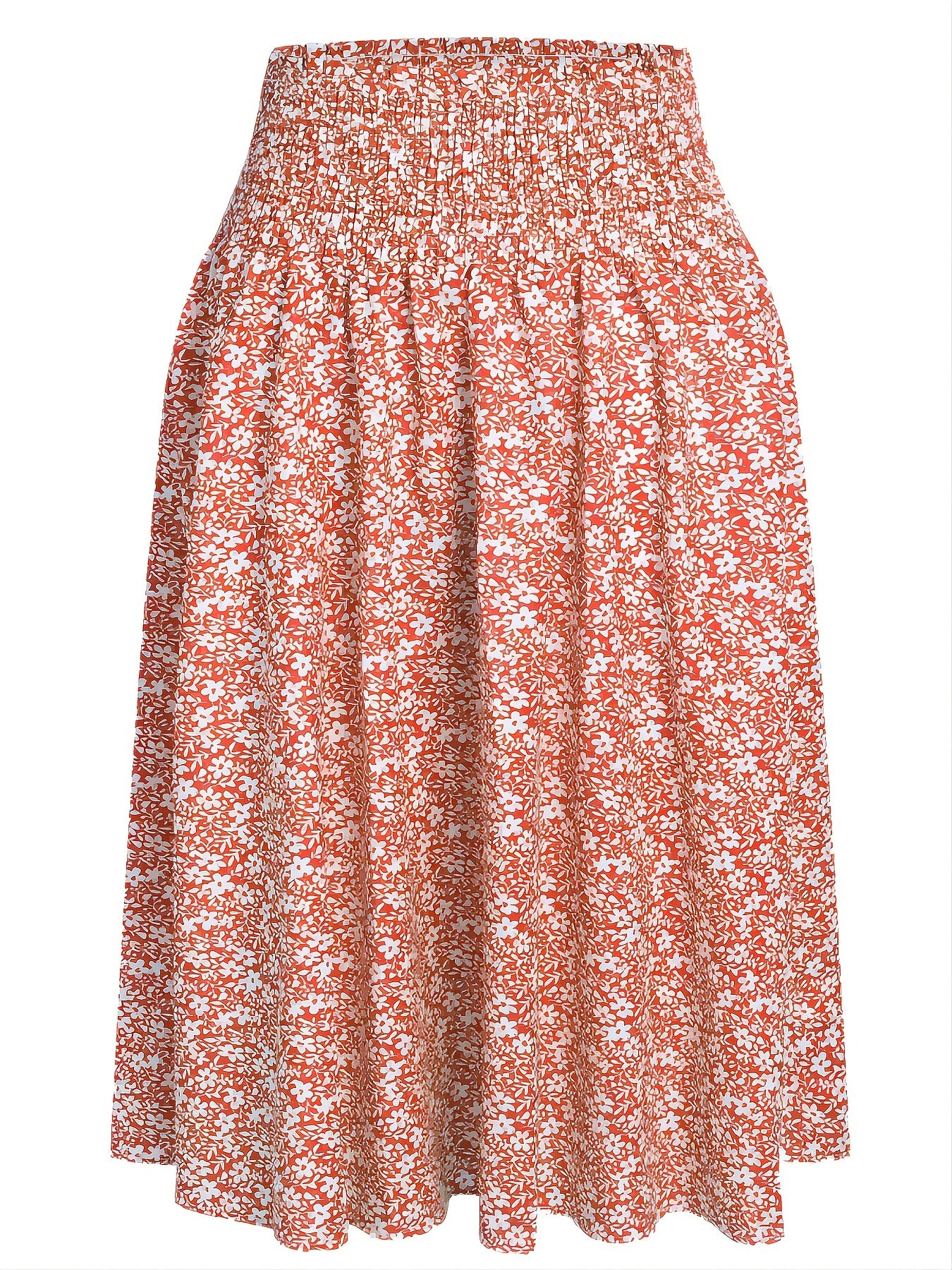 Floral Print Shirred Waist Skirt Elastic Waist Skirt for Summer
