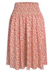 Floral Print Shirred Waist Skirt Elastic Waist Skirt for Summer