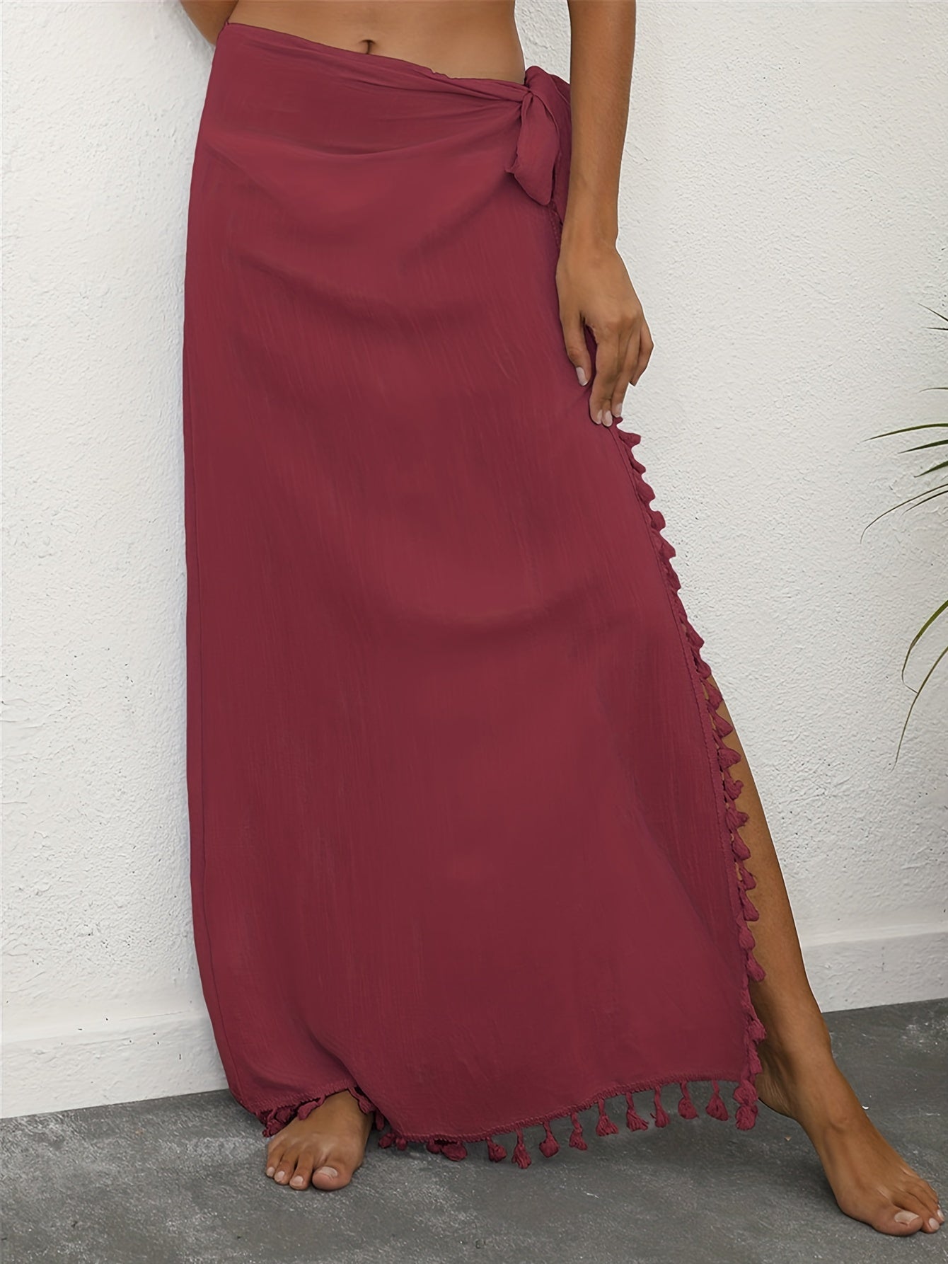 Tassel Cover Up Skirt Tie Side Beachwear Cover Up Women's Swimwear