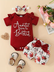 3pcs Baby Girls Auntie Is My Bestie Set