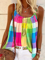 Women's Plus Colorful Grid Print Cami Top
