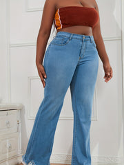 Washed High Rise Fringe Flare Jeans