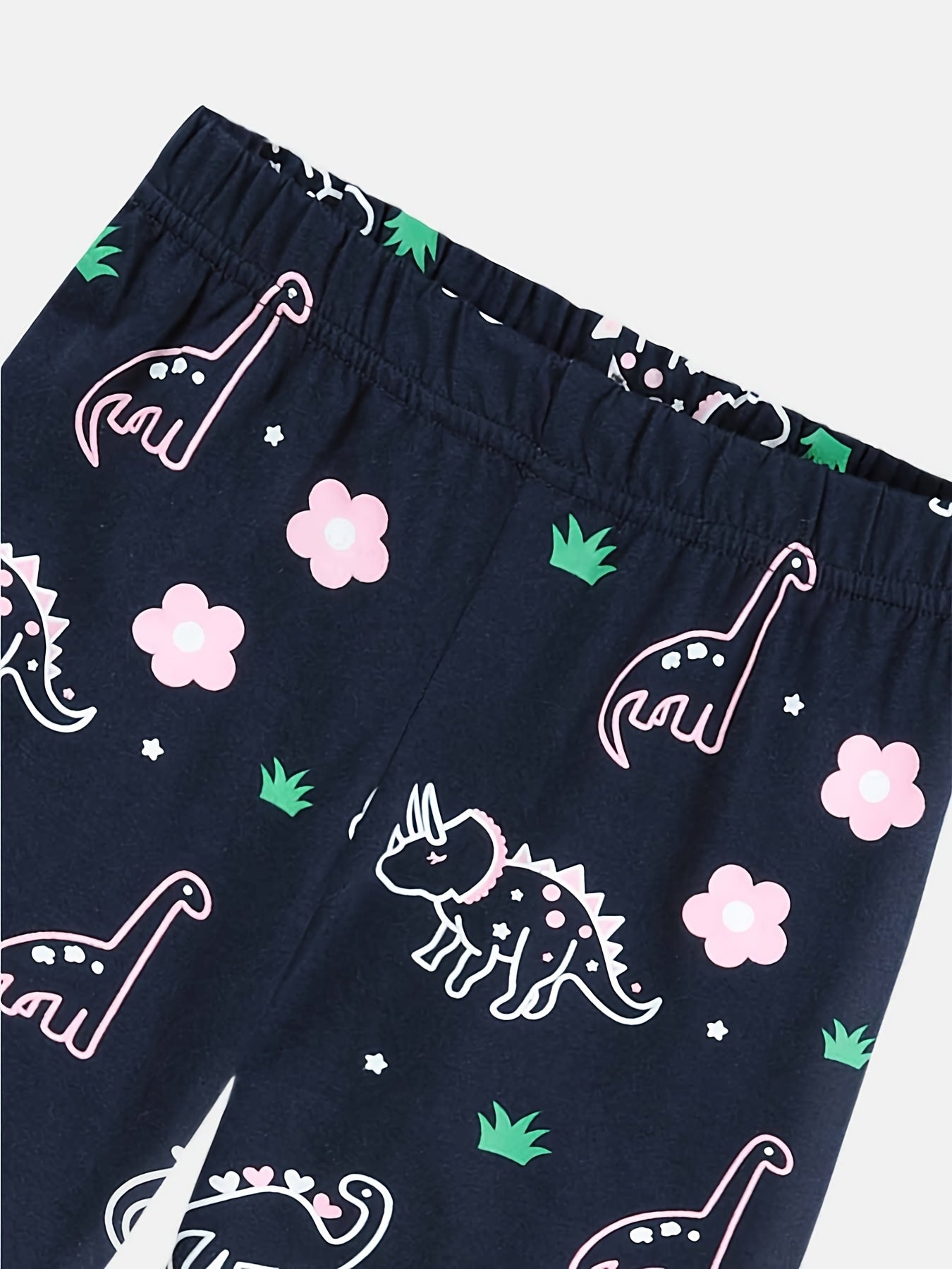 Girls Dinosaur Pajama Set Short Sleeve Tee & Shorts Sleepwear Loungewear